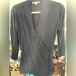 41 Hawthorn Navy Blue Ruched Wrap Style V Neck 3/4 Sleeve Top Size S